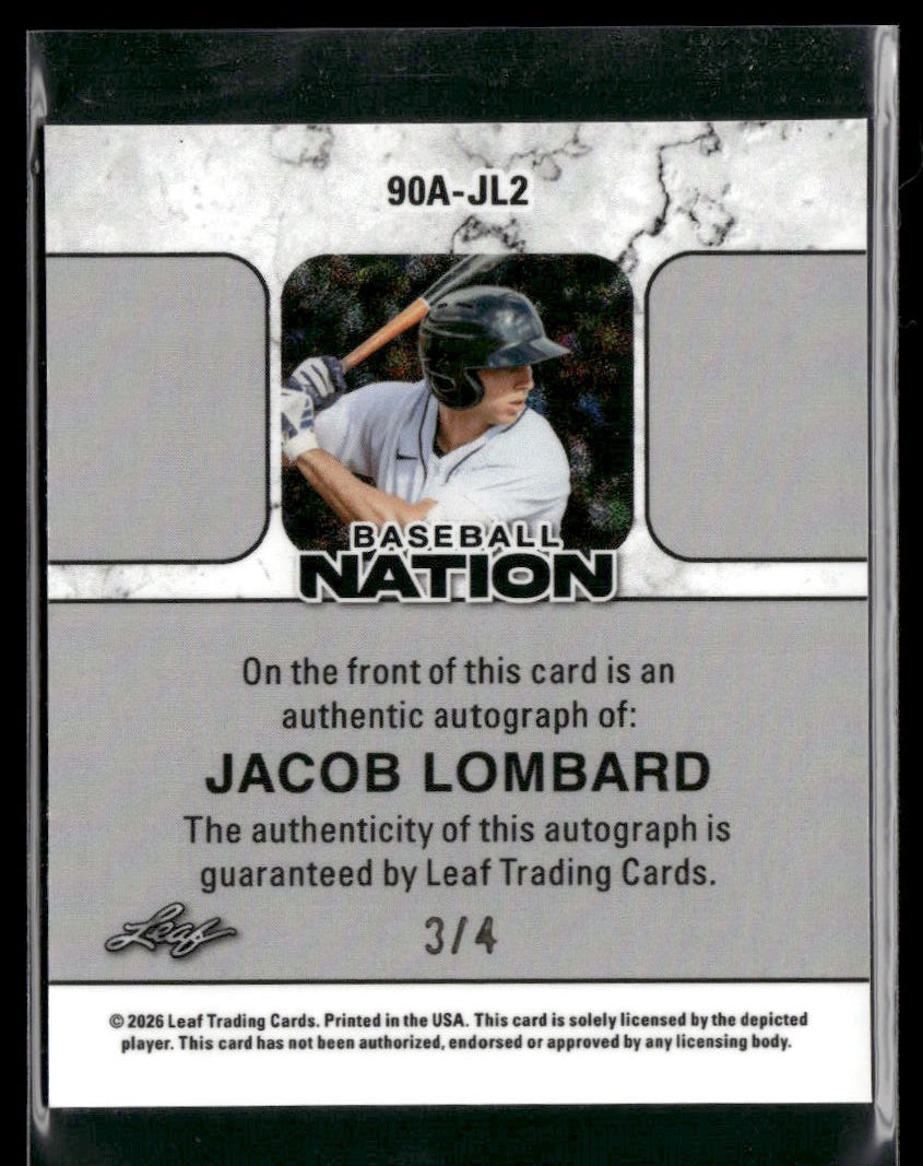 2026 Leaf Baseball Nation Jacob Lombard 1990 Leaf Mini Auto Crystal Blue #3/4