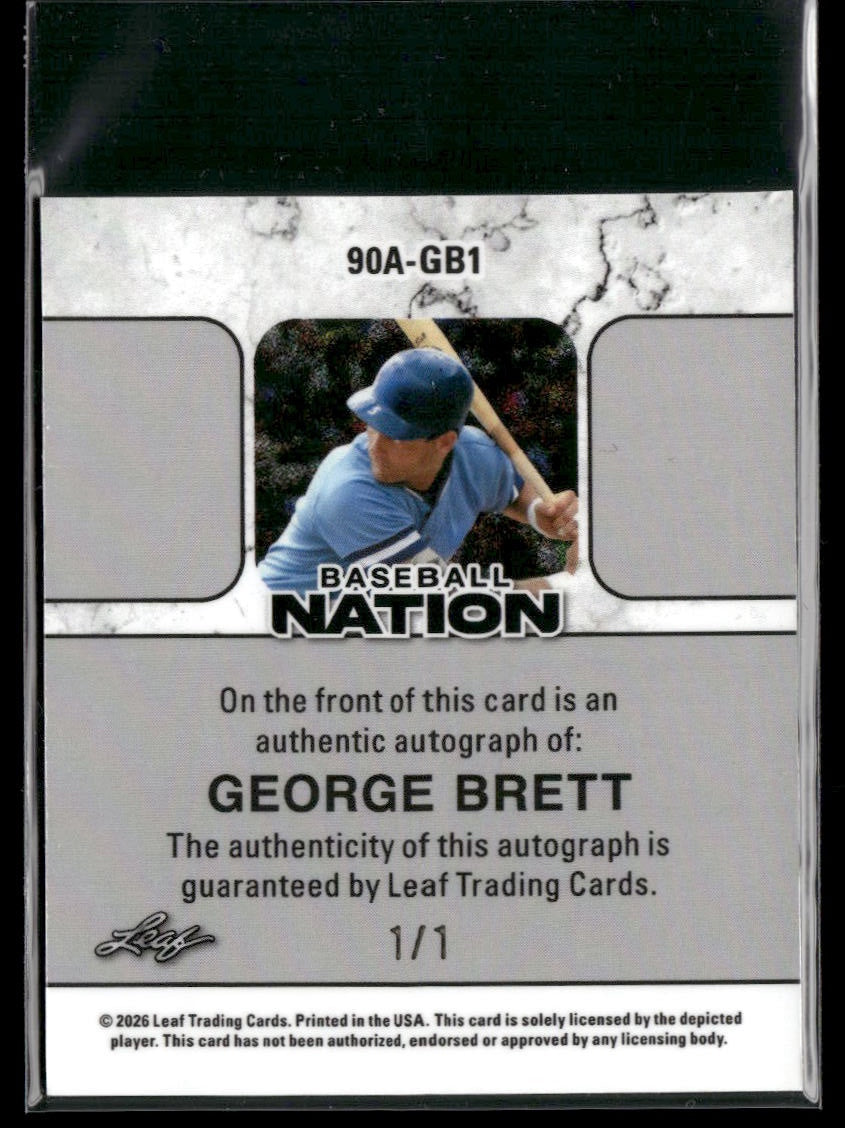 2026 Leaf Baseball Nation George Brett 1990 Leaf Mini Auto Gold Vinyl #1/1