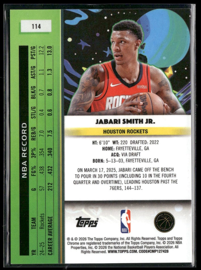 2025-26 Topps Chrome Cosmic Jabari Smith Jr. Gold Interstellar Refractor #/50 #114