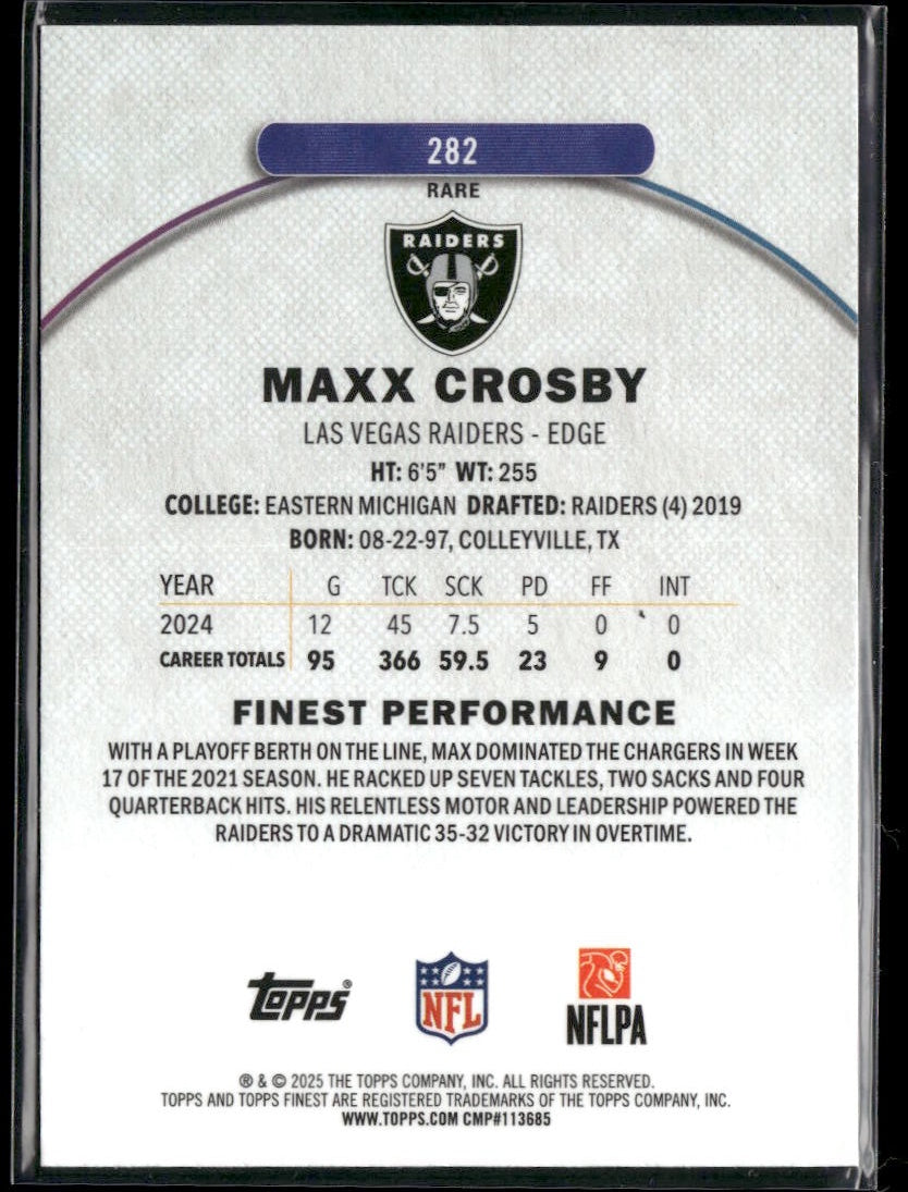 2025 Topps Finest Maxx Crosby Purple Refractor #/125 #282