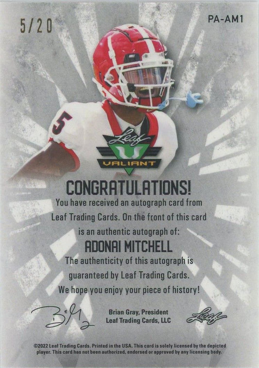 Adonai Mitchell 2022 Leaf Valiant Orange Crystal Auto #5/20 #PA-AM1