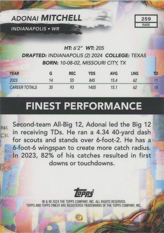 Adonai Mitchell 2024 Topps Finest Sky Blue Rookie RC #124/150 #259 Colts