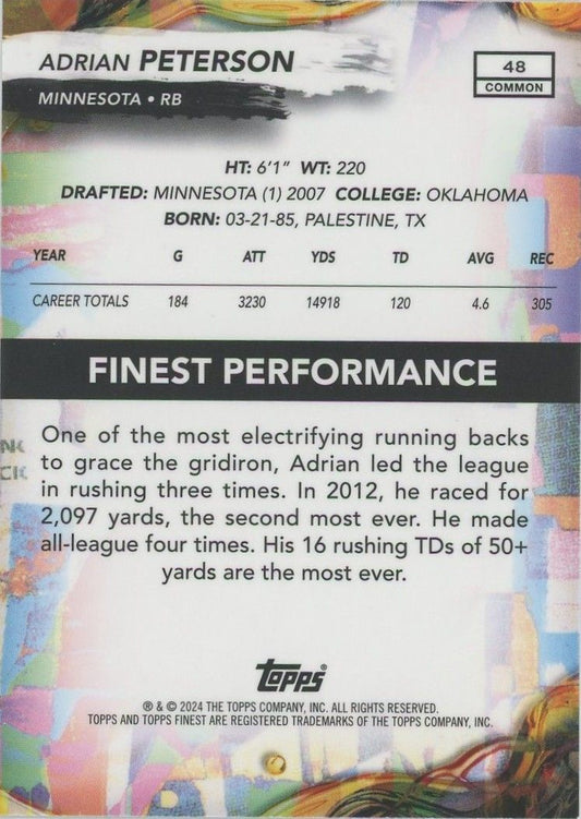 Adrian Peterson 2024 Topps Finest Sky Blue #14/325 #48
