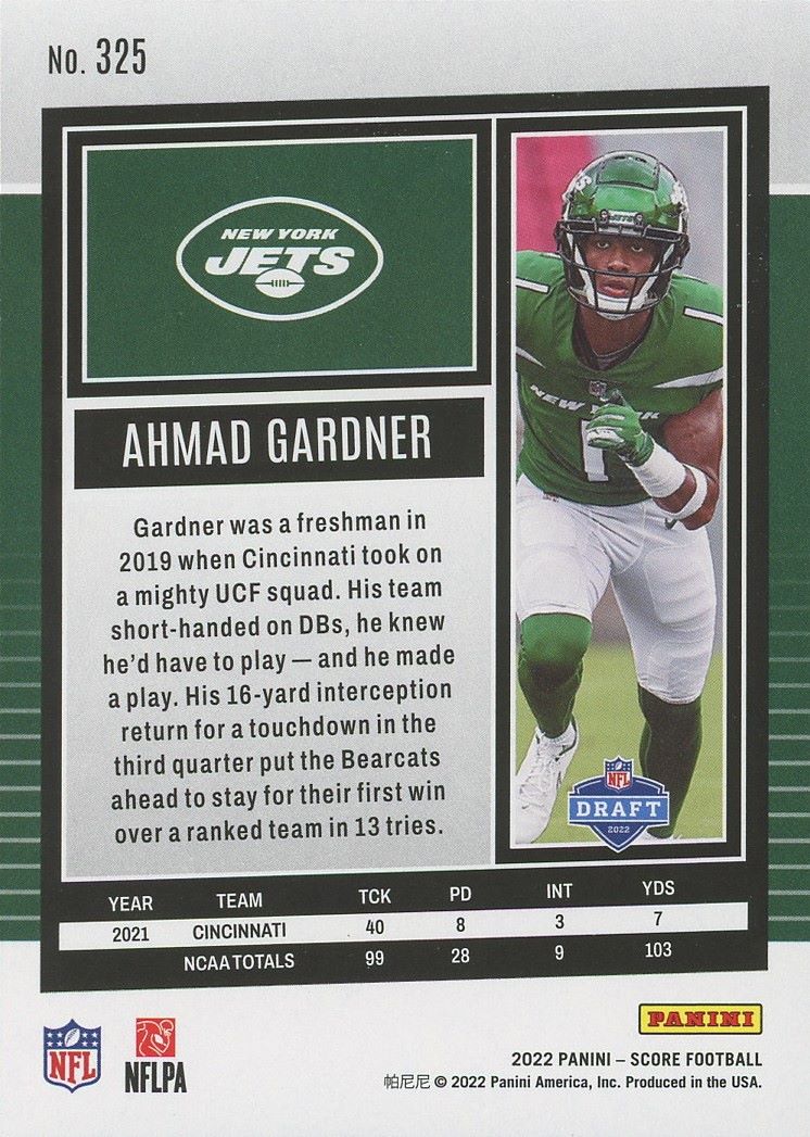 2022 Score Ahmad Sauce Gardner Rookie #325