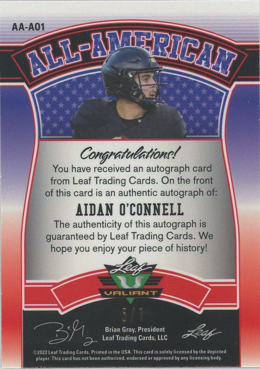 Aidan O'Connell 2022 Leaf Valiant All American Red White Blue Auto #5/7 #AA-AO1