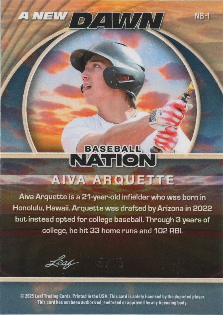 Aiva Arquette 2025 Leaf Baseball Nation #6/15 #NB-1
