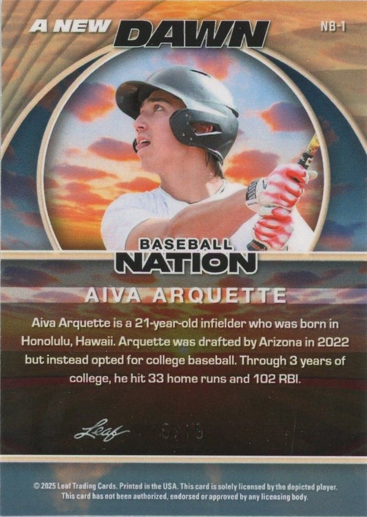 Aiva Arquette 2025 Leaf Baseball Nation #6/15 #NB-1