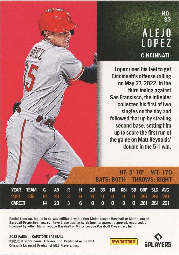 2022 Panini Capstone Alejo Lopez Rookie #33