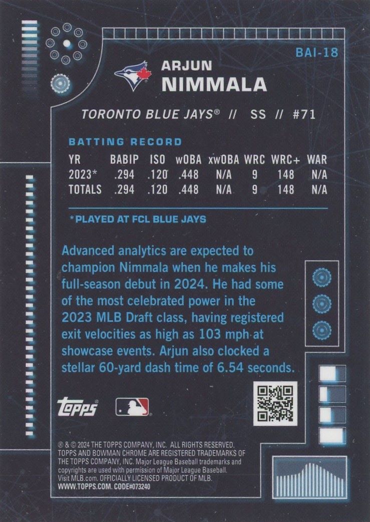 2024 Bowman Chrome Arjun Nimmala Bowman AI Insert #BAI-18