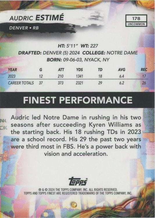 Audric Estime 2024 Topps Finest Sky Blue Rookie RC #168/250 #178 Denver