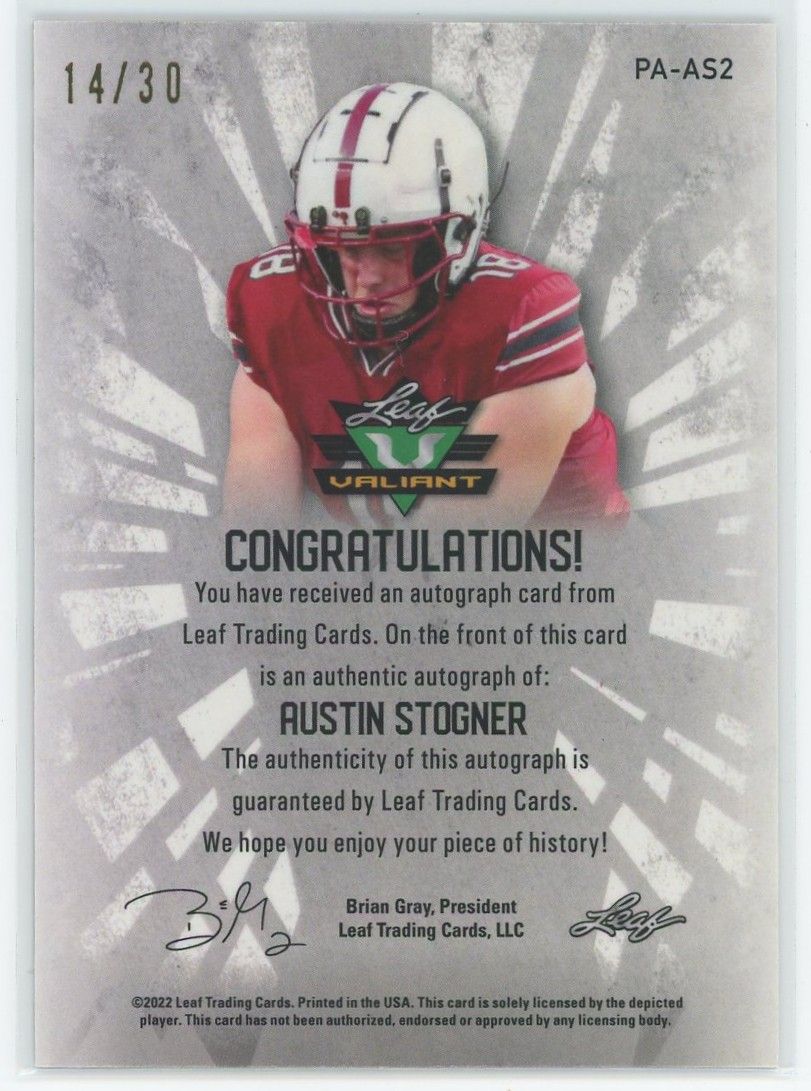 2022 Leaf Valiant Football Austin Stogner Green Cracked Ice Auto #14/30 #PA-AS2
