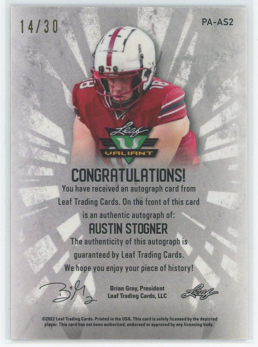 2022 Leaf Valiant Football Austin Stogner Green Cracked Ice Auto #14/30 #PA-AS2