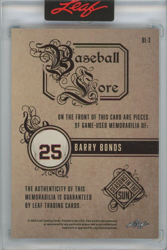 Barry Bonds 2025 Leaf Seasons in the Sun Game Used Mem #6/35 #BL-3
