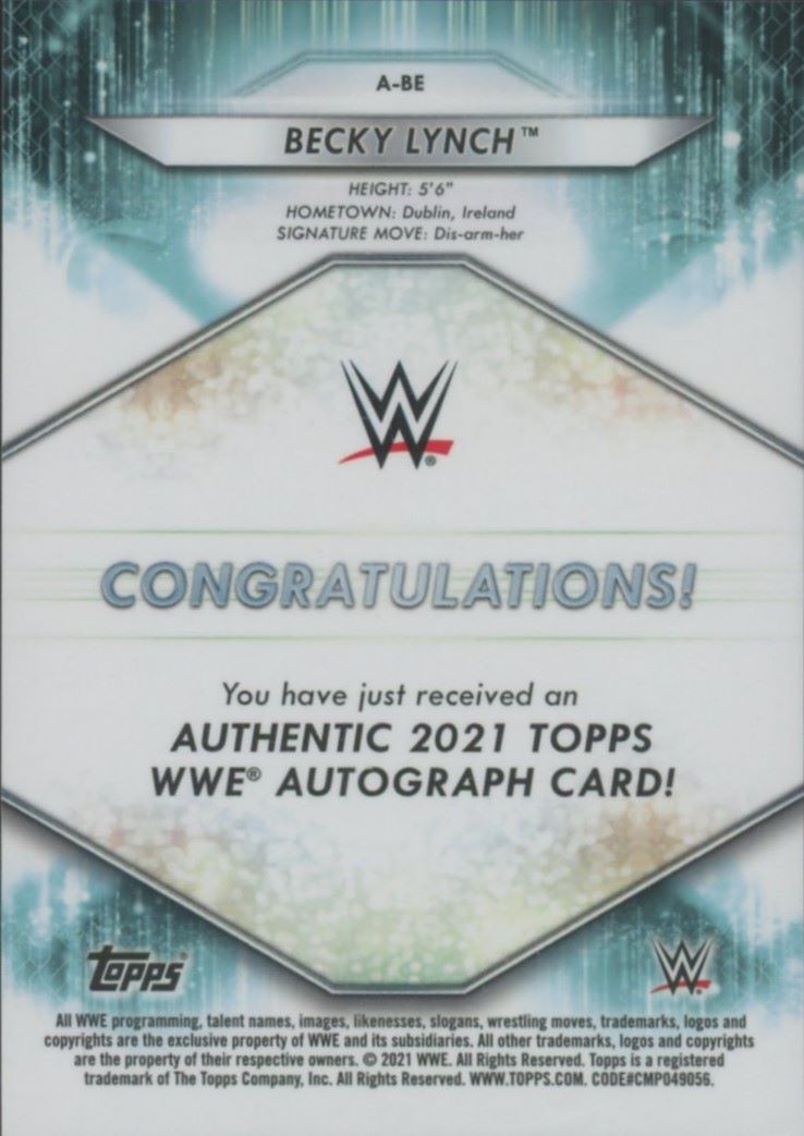 2021 Topps WWE Becky Lynch Women Division Auto #52/150 #A-BE