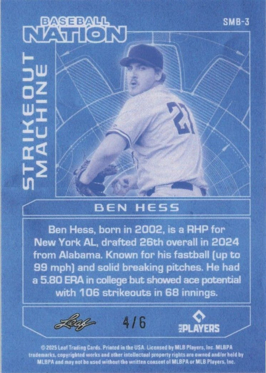 Ben Hess 2025 Leaf Baseball Nation Pink Sparkle #4/6 #SMB-3