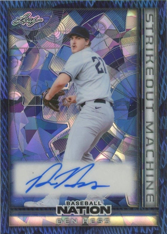 Ben Hess 2025 Leaf Nation Baseball Strikeout Machine Blue Cracked Ice Auto #6/7