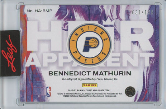 Bennedict Mathurin 2022-23 Panini Court Kings RC Rookie Heir Apparent Auto #31/199