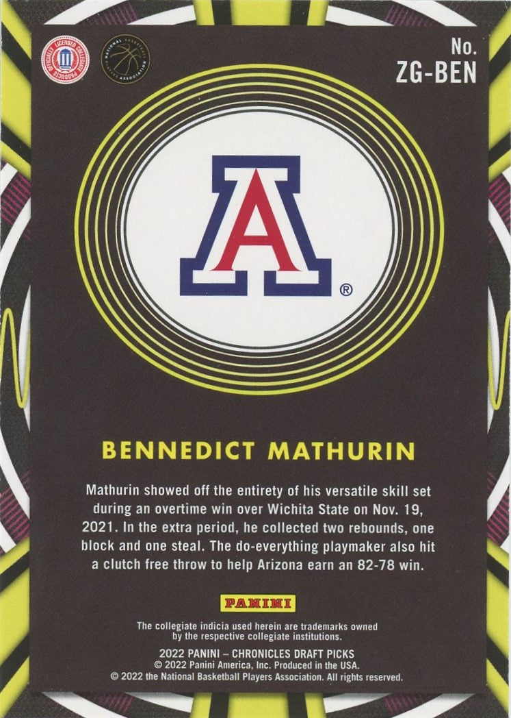 2022 Panini Chronicles Bennedict Mathurin Draft Picks Gamma Rays #ZG-BEN