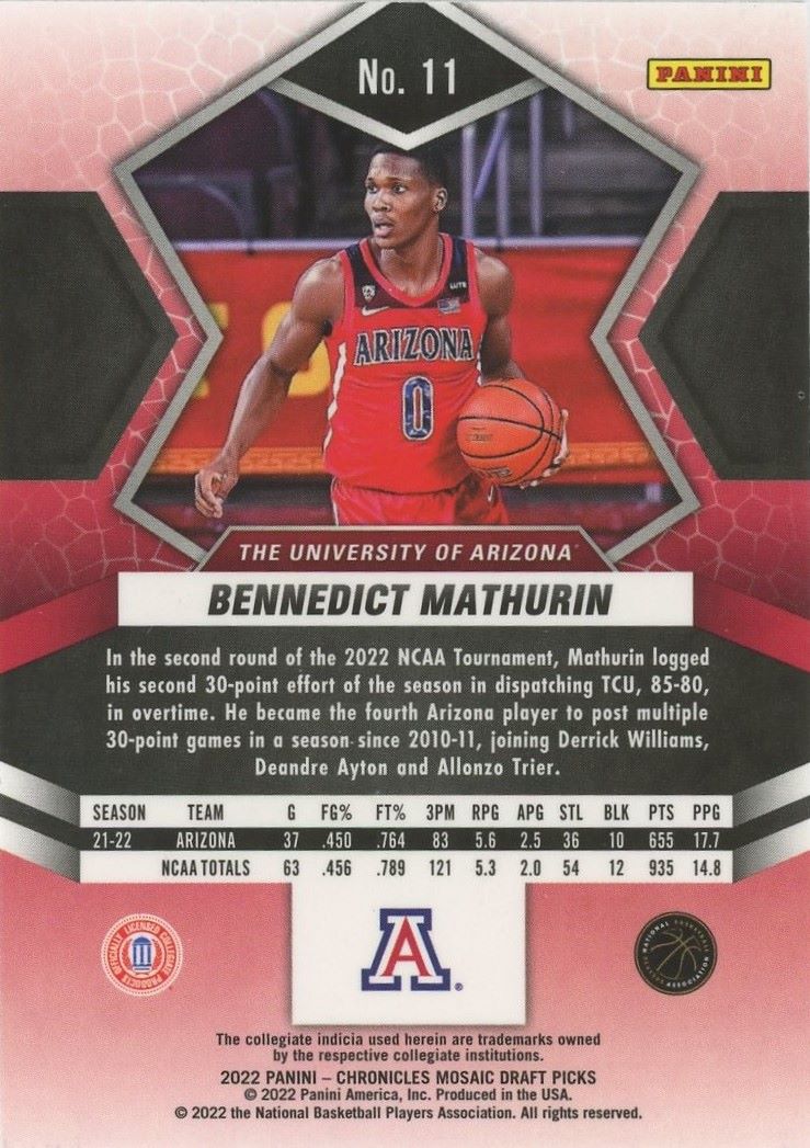 2022-23 Chronicles  Bennedict Mathurin Mosaic Draft Picks RC #11