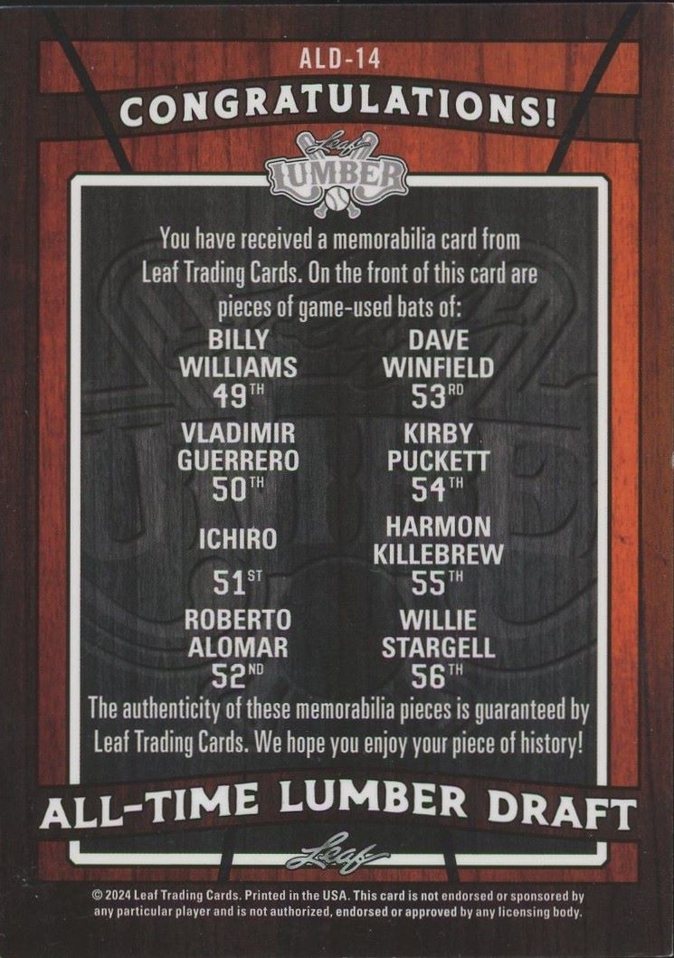 2024 Leaf Lumber Winfield Guerrero Puckett Ichiro Killebrew Stargell #/25 #ALD-14