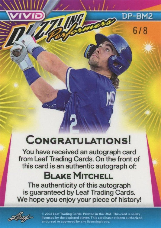 Blake Mitchell 2023 Leaf Vivid  Dazzling Performers Red Cracked Ice Auto #6/8 #DP-BM2