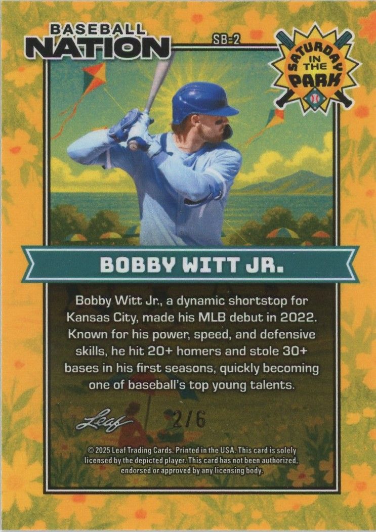 Bobby Witt Jr 2025 Leaf Baseball Nation Saturday in the Park Pink Sparkle #2/6 #SB-2