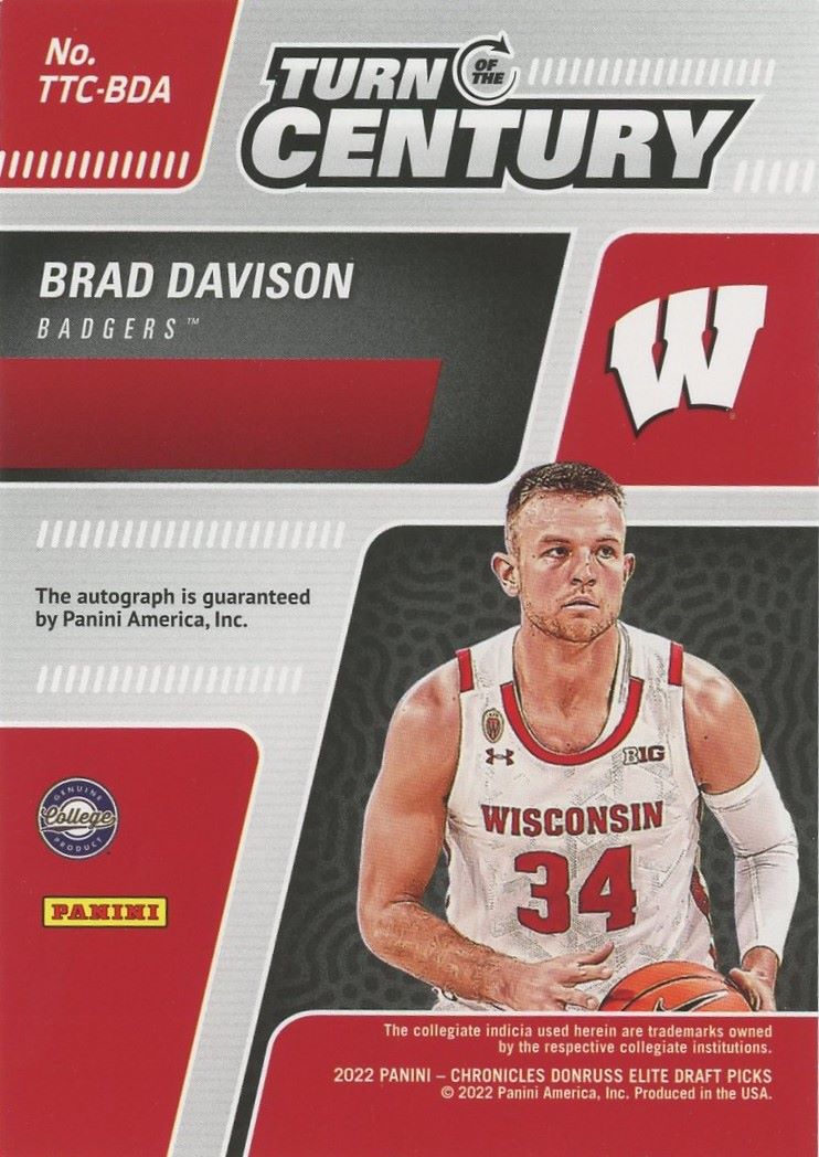 2022 Panini Chronicles Brad Davison Turn Of The Century Auto #TTC-BDA