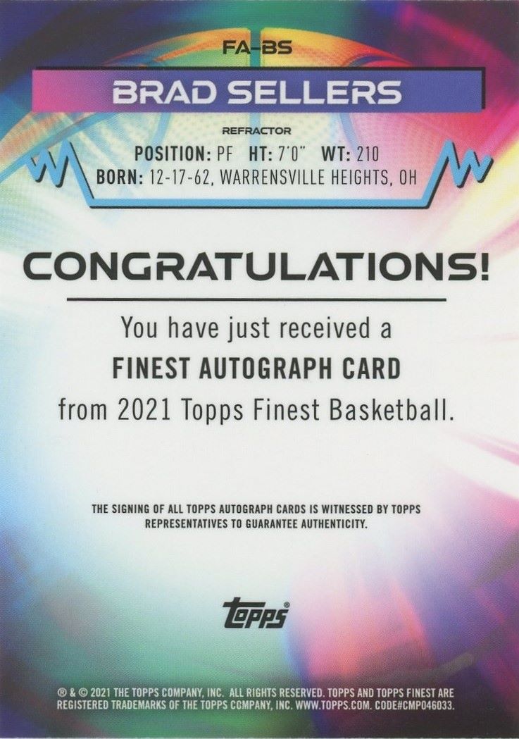 2021 Topps Finest Brad Sellers Auto Refractor #/75 #FA-BS