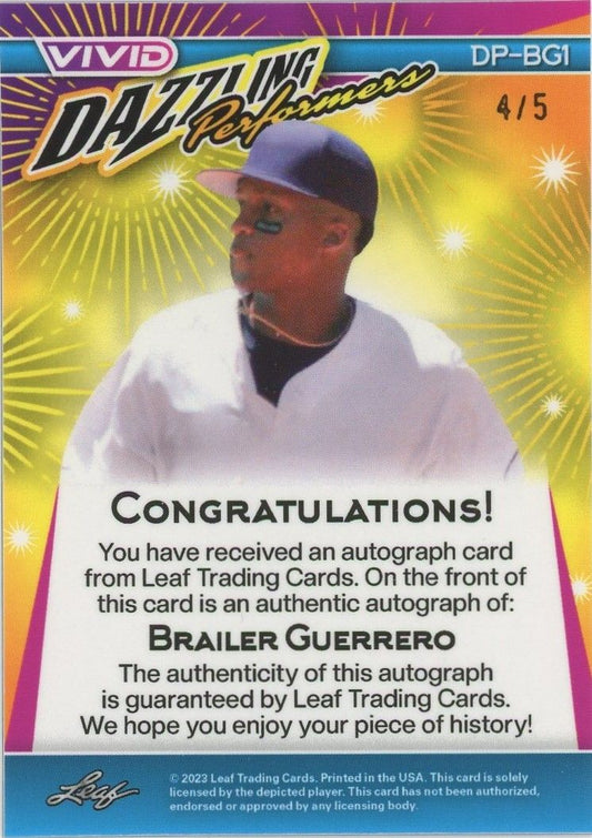 2023 Leaf Vivid Baseball Brailer Guerrero Dazzling Performers Mojo Auto #4/5 #DP-BG1