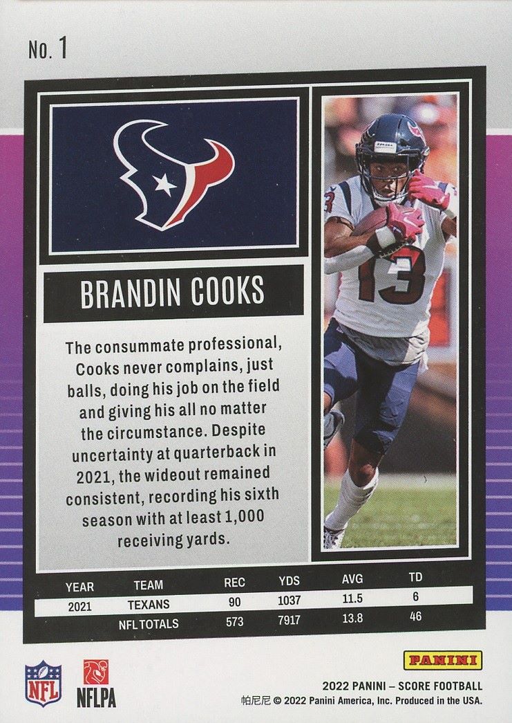 2022 Panini Score Brandin Cooks Purple #/299 #1