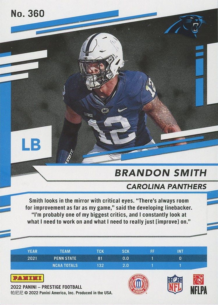 2022 Panini Prestige Brandon Smith Rookie #360