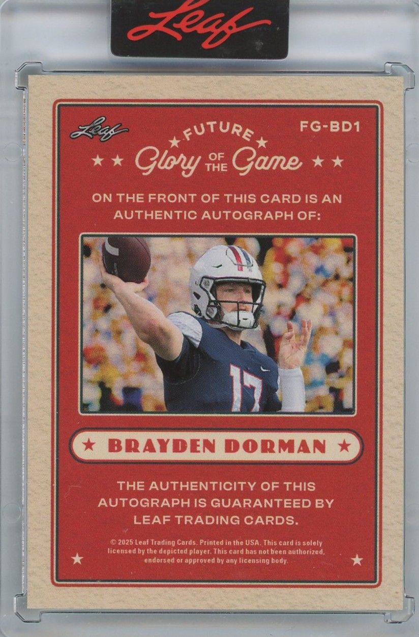 2025 Leaf Future Glory of the Game Brayden Dorman Auto #61/99 #FG-BD1