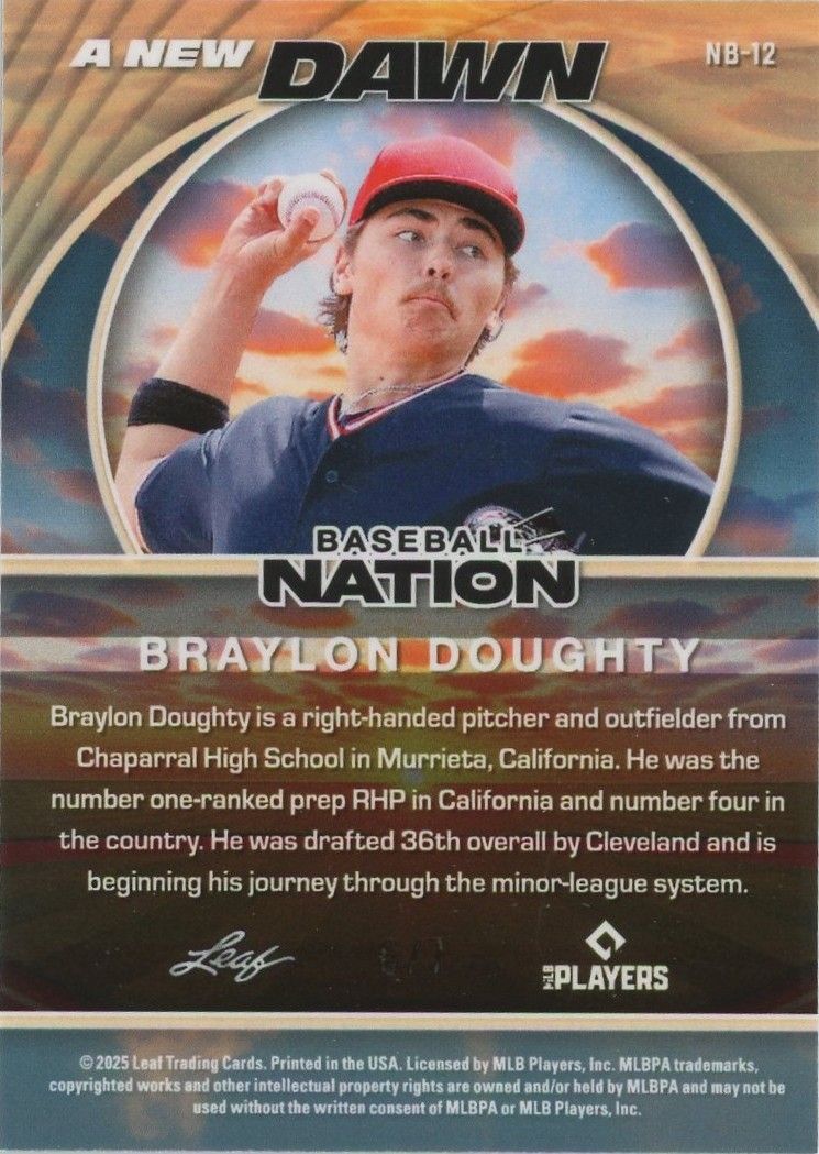 Braylon Doughty 2025 Leaf Baseball Nation A New Dawn Blue Wave #6/7 #NB-12
