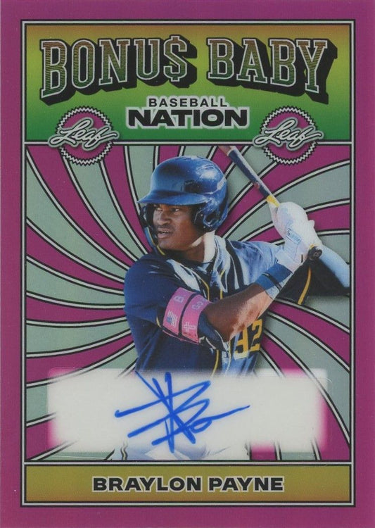 Braylon Payne 2025 Leaf Baseball Nation Bonus Baby Pink Auto #1/6 BA-BP1