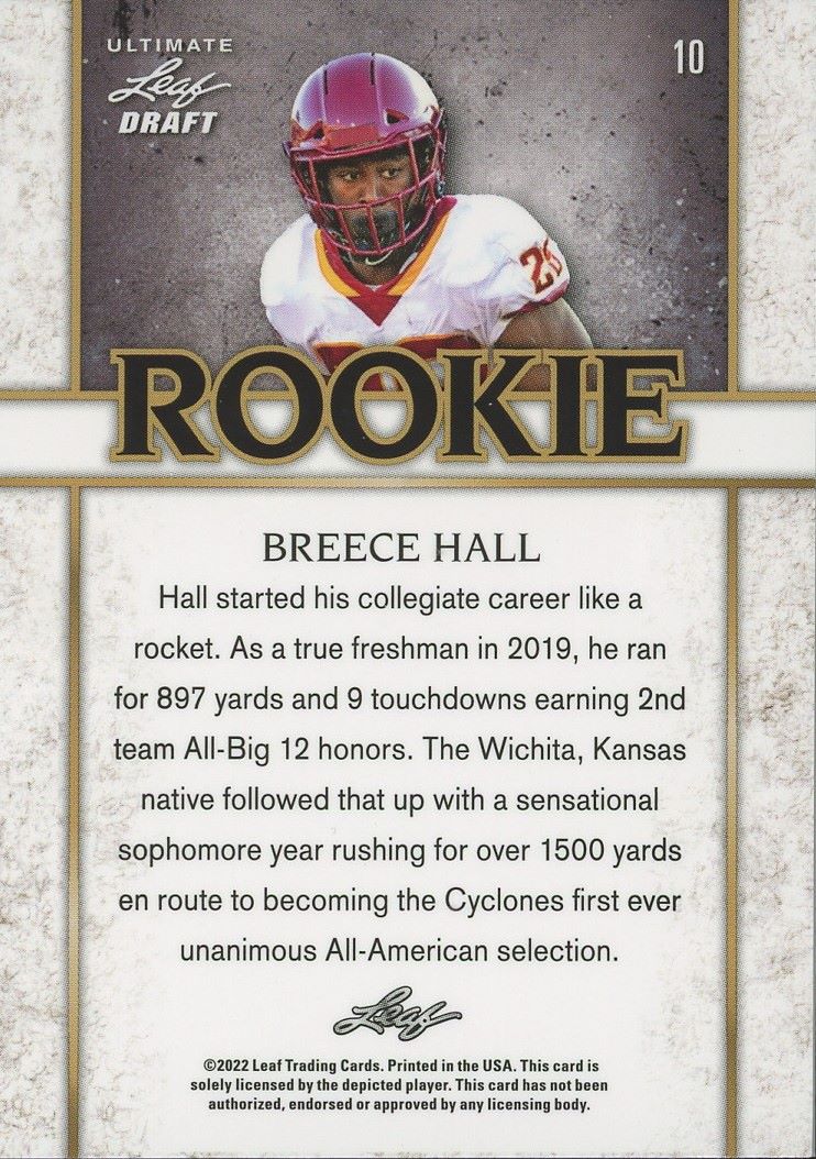 2022 Leaf Ultimate Draft Breece Hall Rookie Navy #/75 #10