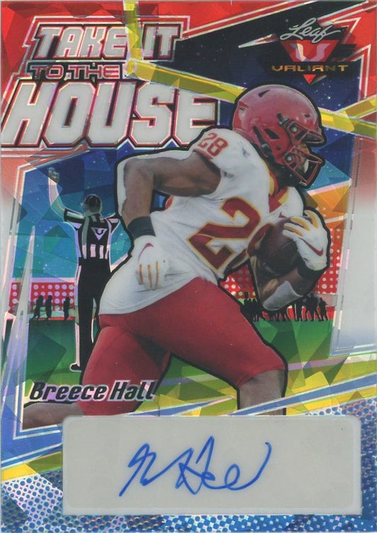 Breece Hall 2022 Leaf Valiant Red/White/Blue Auto Take It To The House #1/5 #TH-BH1