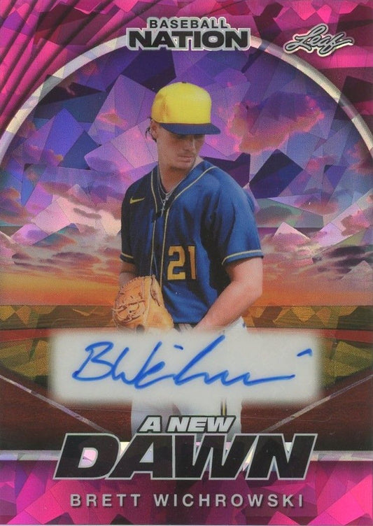 Brett Wichrowski 2025 Leaf Baseball Nation A New Dawn Pink Cracked Ice Auto #1/6