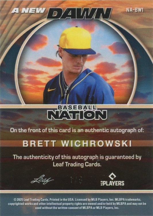 Brett Wichrowski 2025 Leaf Baseball Nation A New Dawn Pink Cracked Ice Auto #1/6