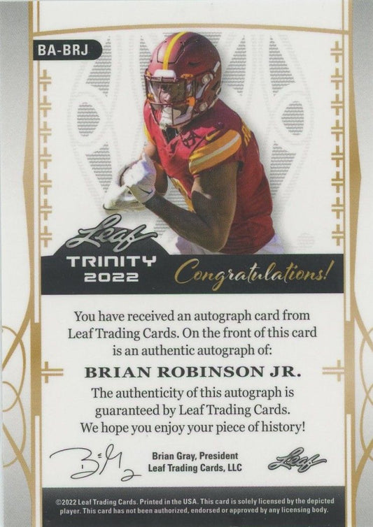 Brian Robinson Jr. 2022 Leaf Trinity Rookie XRC Gold Auto #64/75 #BA-BRJ