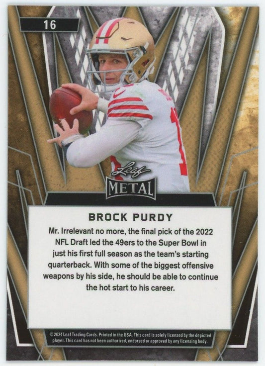 2024 Leaf Metal Football Brock Purdy #16 San Francisco 49ers