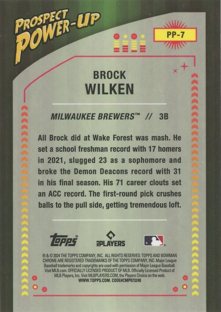 2024 Bowman Chrome Brock Wilken Prospect Power-Up #PP-7