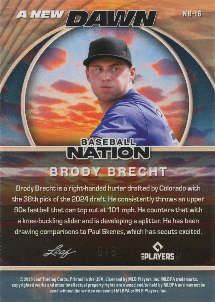 Brody Brecht 2025 Leaf Baseball Nation New Dawn Purple Cracked Ice #6/8 #NB-16
