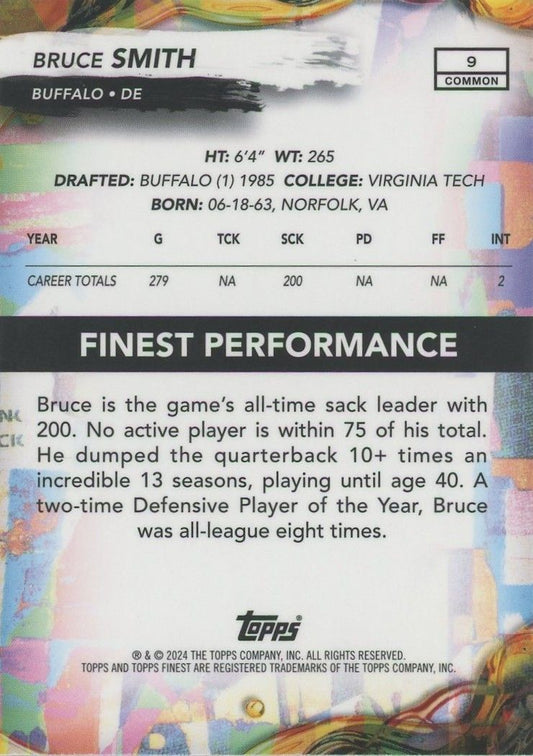 Bruce Smith 2024 Topps Finest Purple #94/250 #9 Buffalo Bills