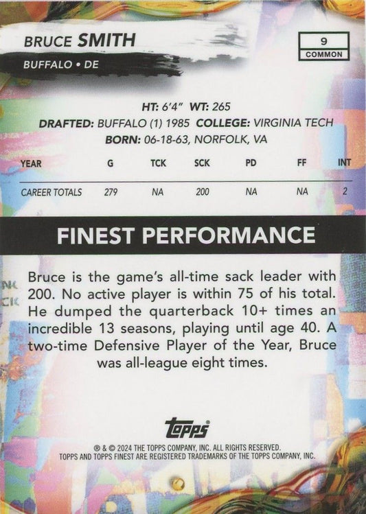 Bruce Smith 2024 Topps Finest Purple Checkerboard #65/150 #9 Bills