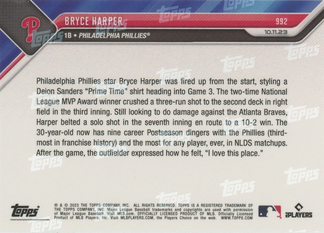 2023 Topps Now Bryce Harper NLDS Playoffs #992