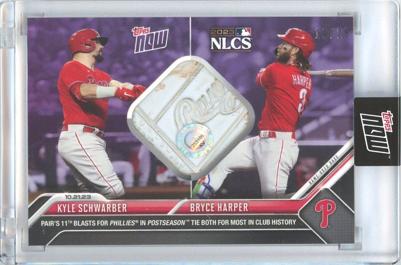 2023 Topps Now Kyle Schwarber/Bryce Harper NLCS Game-Used Base 19/25 Purple 1030