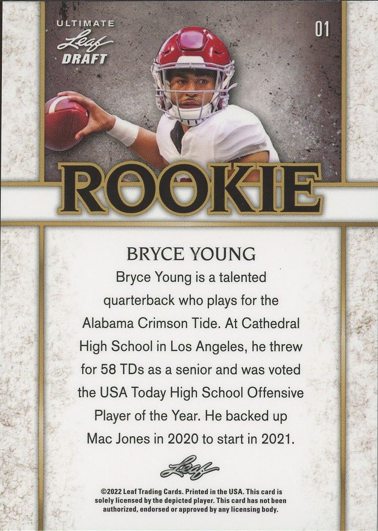 2022 Leaf Ultimate Draft Bryce Young Rookie Platinum Spectrum #/50 #1 SGC 9