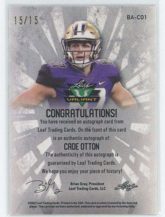 2022 Leaf Valiant Football Cade Otton Black Auto XRC #15/15 #BA-CO1