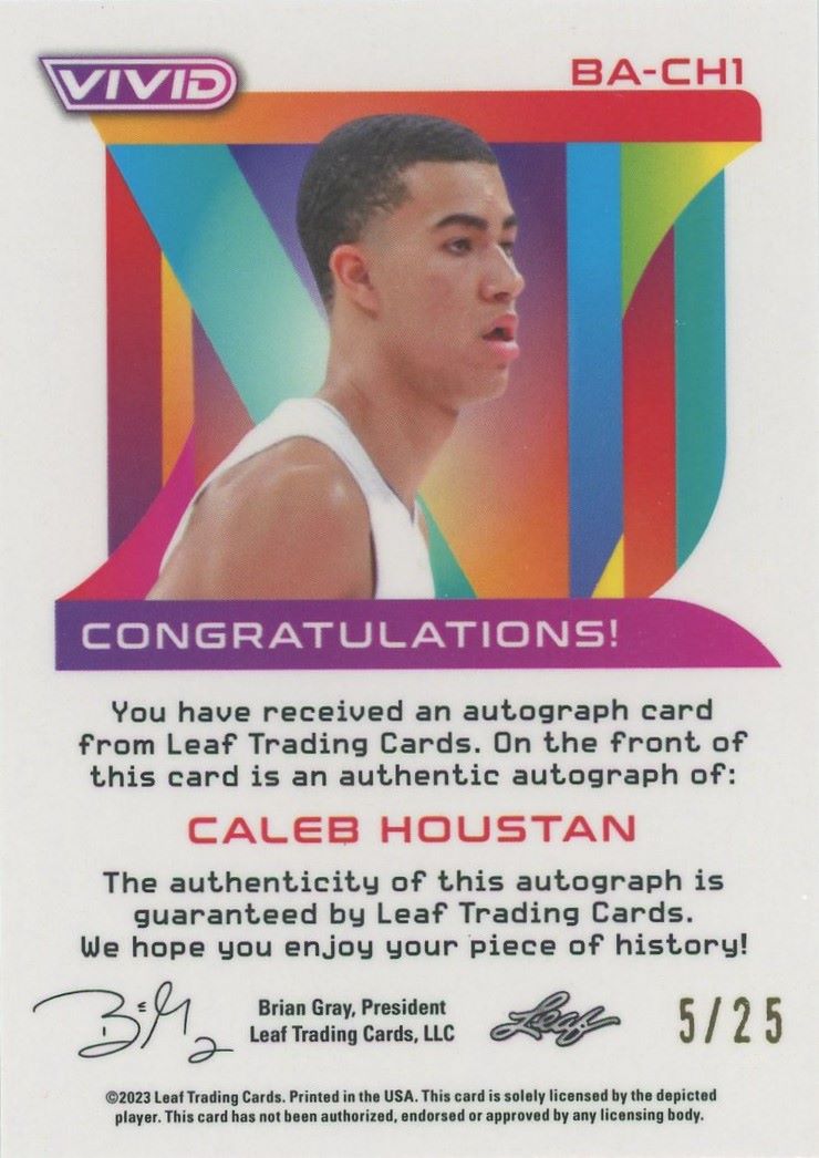 Caleb Houstan 2022-23 Leaf Vivid Autographs White XRC Rookie Auto #5/25 #BA-CH1