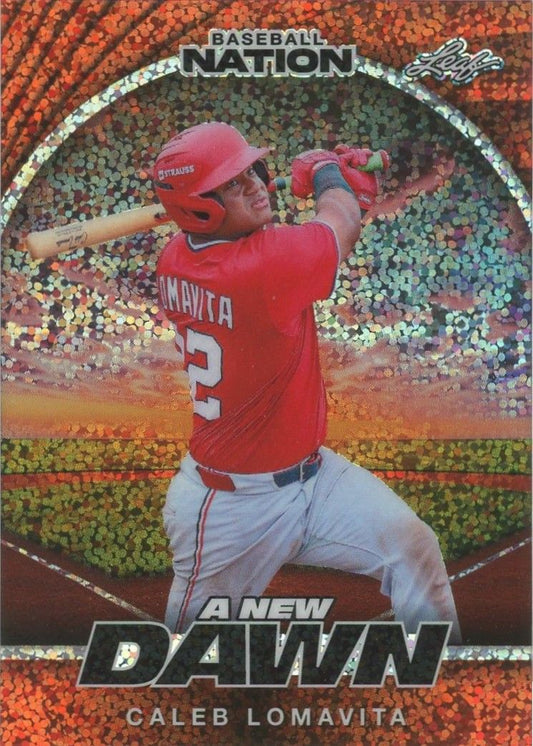 Caleb Lomavita 2025 Leaf Baseball Nation A New Dawn Orange Sparkle #1/4 #NB-21